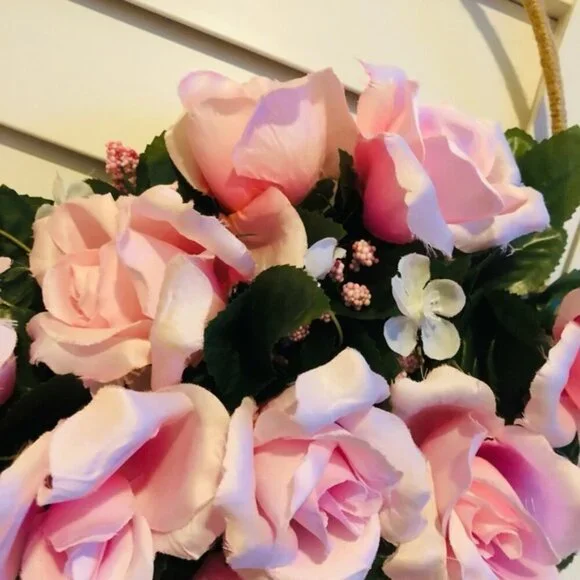 Princess Pink Rose Romantic Fancy Floral Decor Barbiecore Feminine Twine Wreath - Picture 4 of 5